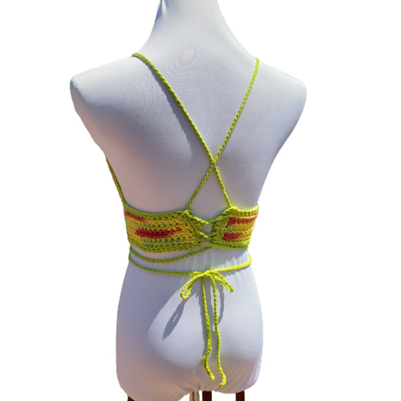 Crop Top Taco Siesta Multi Crochet Festival Cotton C CUP Adjustable Size - Picture 8 of 9